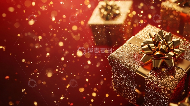 高清大图下载【趣麦麦图】红色背景金色礼盒