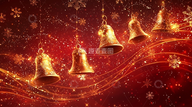 高清大图下载【趣麦麦图】金色铃铛圣诞背景