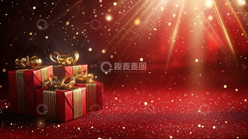 高清大图下载【趣麦麦图】红色背景圣诞礼物