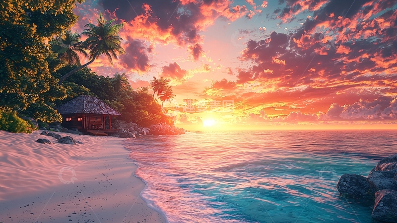 高清大图下载【趣麦麦图】热带海滩日落