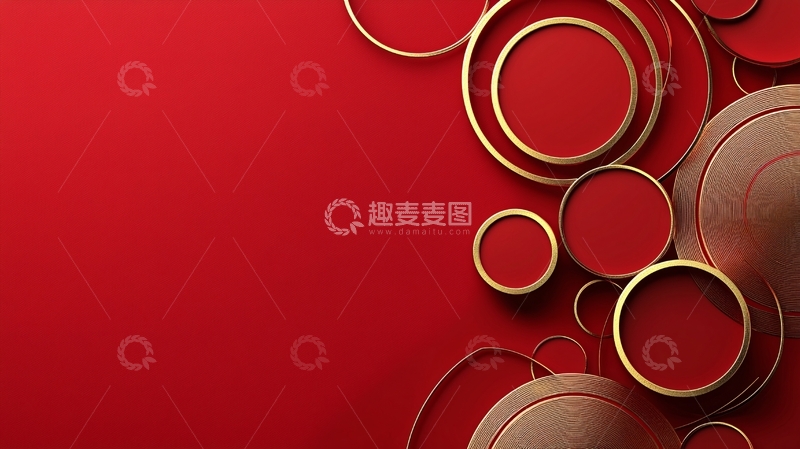 高清大图下载【趣麦麦图】红色背景金色圆环