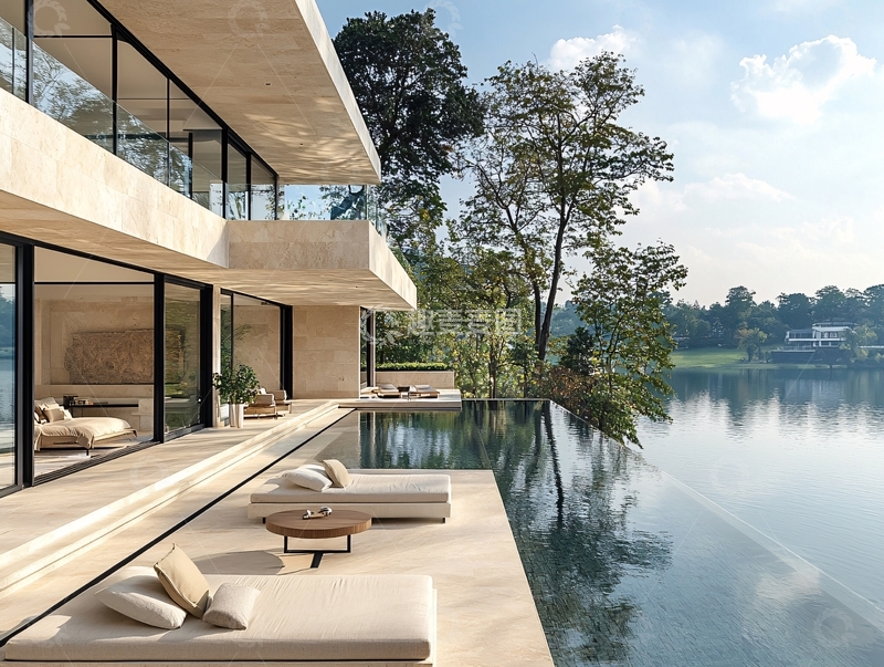 高清大图下载【趣麦麦图】-现代简约湖景别墅
