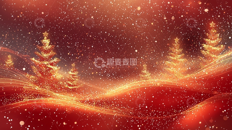 高清大图下载【趣麦麦图】红色雪景圣诞树