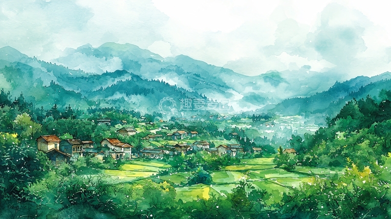高清大图下载【趣麦麦图】青山绿水间的村庄