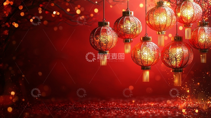 高清大图下载【趣麦麦图】红灯笼喜庆背景图