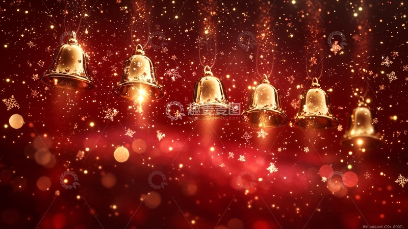 高清大图下载【趣麦麦图】金色铃铛红背景