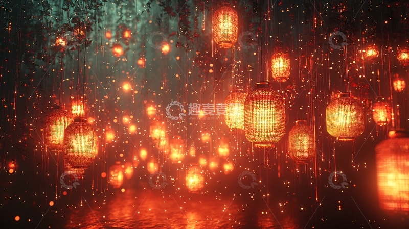 高清大图下载【趣麦麦图】雨中红灯笼