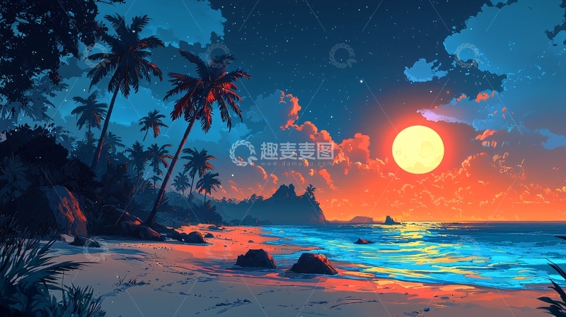 高清大图下载【趣麦麦图】热带海滩日落