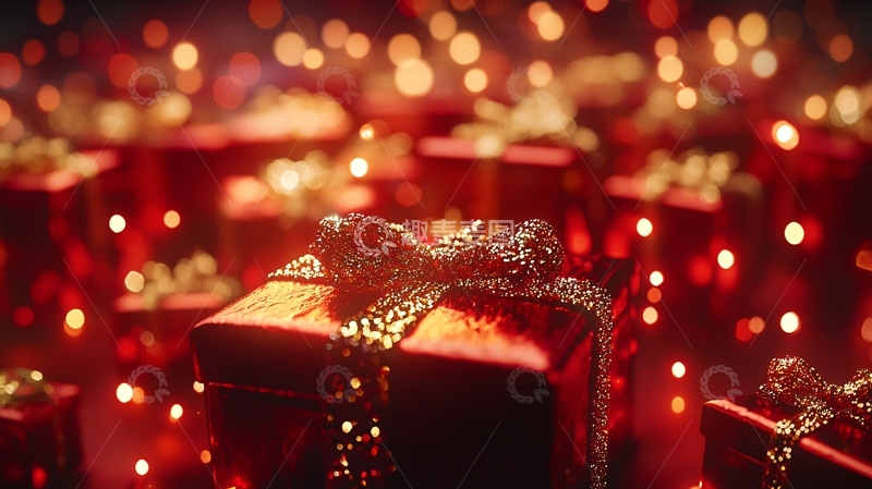 高清大图下载【趣麦麦图】红色礼盒金色丝带