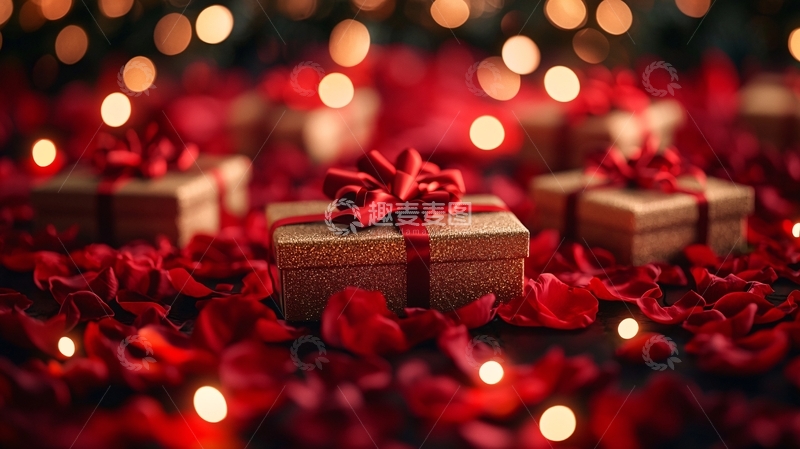高清大图下载【趣麦麦图】浪漫礼物盒红玫瑰花瓣