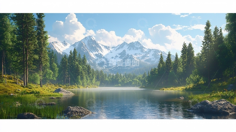 高清大图下载【趣麦麦图】雪山湖泊森林景色