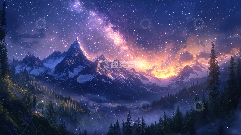 高清大图下载【趣麦麦图】星空下的雪山