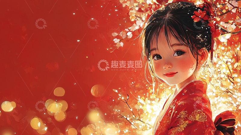 高清大图下载【趣麦麦图】红衣女孩