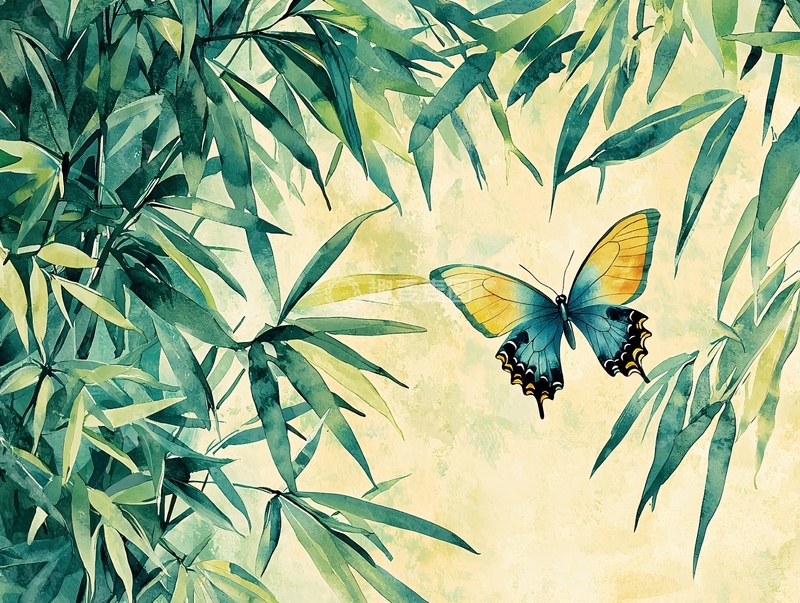 高清大图下载【趣麦麦图】水墨蝴蝶竹林