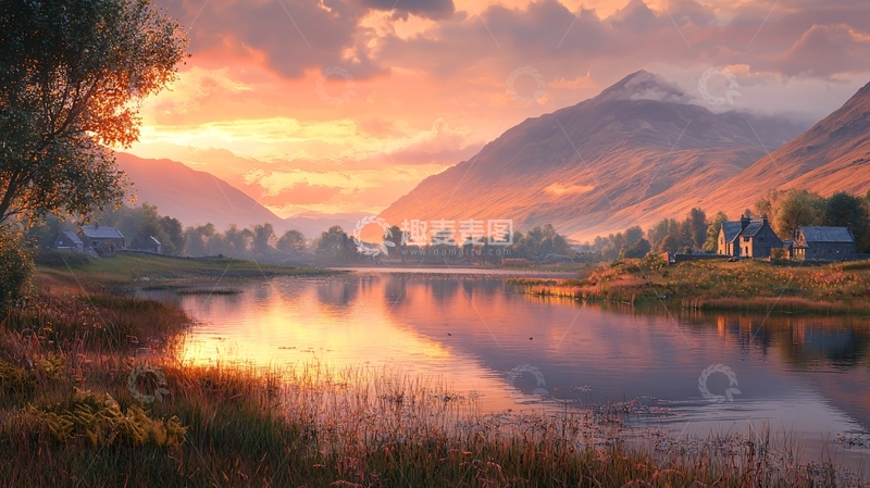 高清大图下载【趣麦麦图】山间湖泊日出美景