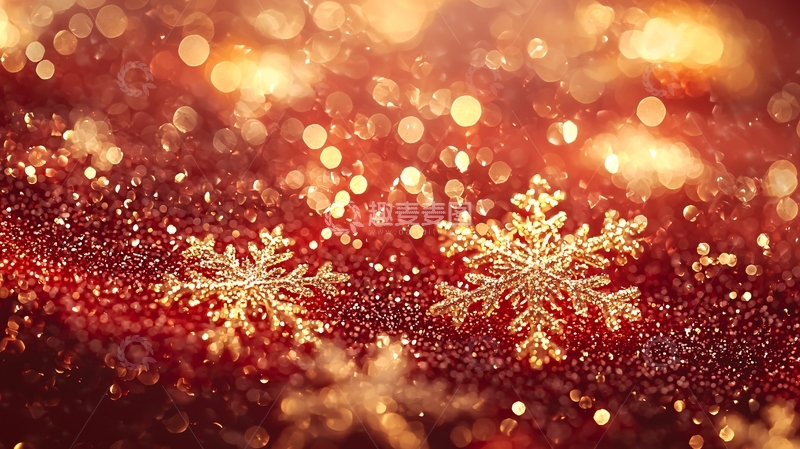 高清大图下载【趣麦麦图】红金色圣诞雪花背景