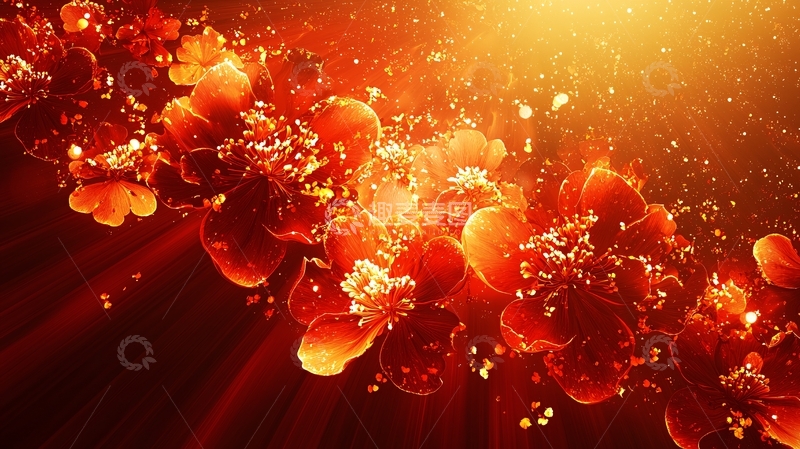 高清大图下载【趣麦麦图】红光闪耀的抽象花朵