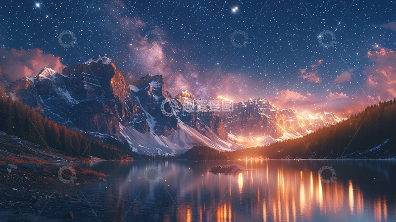 高清大图下载【趣麦麦图】山湖星空夜晚唯美梦幻