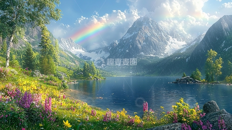 高清大图下载【趣麦麦图】彩虹山脉湖泊