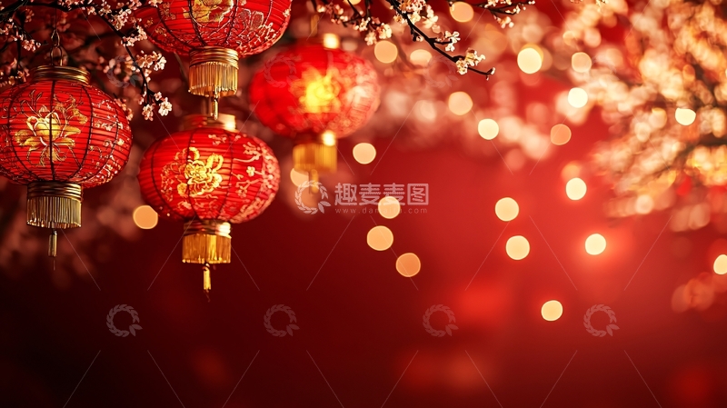 高清大图下载【趣麦麦图】红灯笼新年喜庆背景