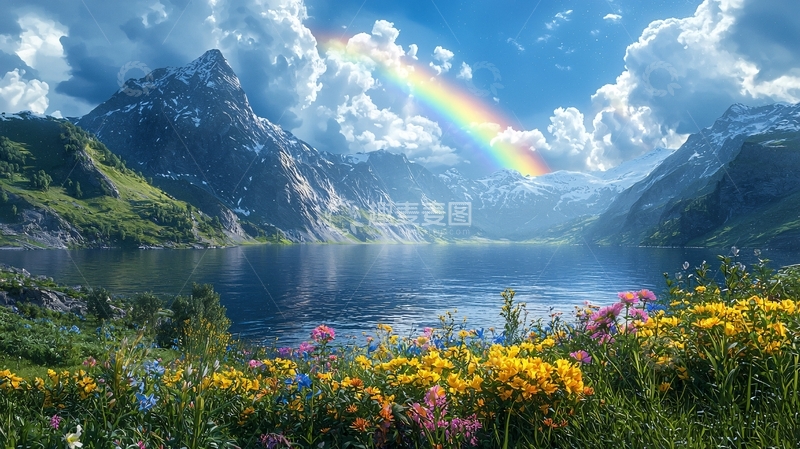 高清大图下载【趣麦麦图】彩虹山川湖泊鲜花