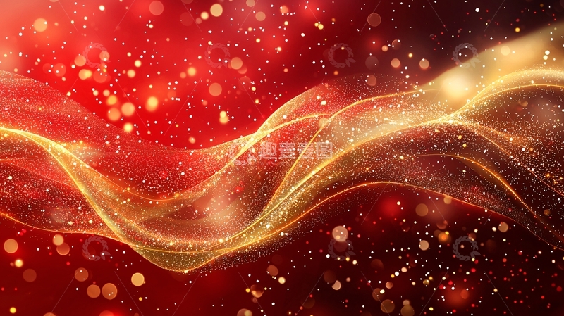 高清大图下载【趣麦麦图】红金波浪光效背景