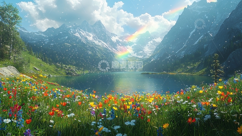 高清大图下载【趣麦麦图】彩虹山谷花海