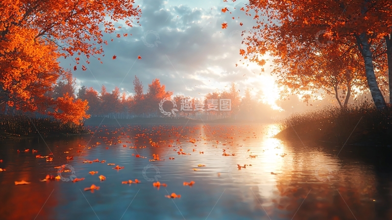高清大图下载【趣麦麦图】秋日湖畔的静谧景色