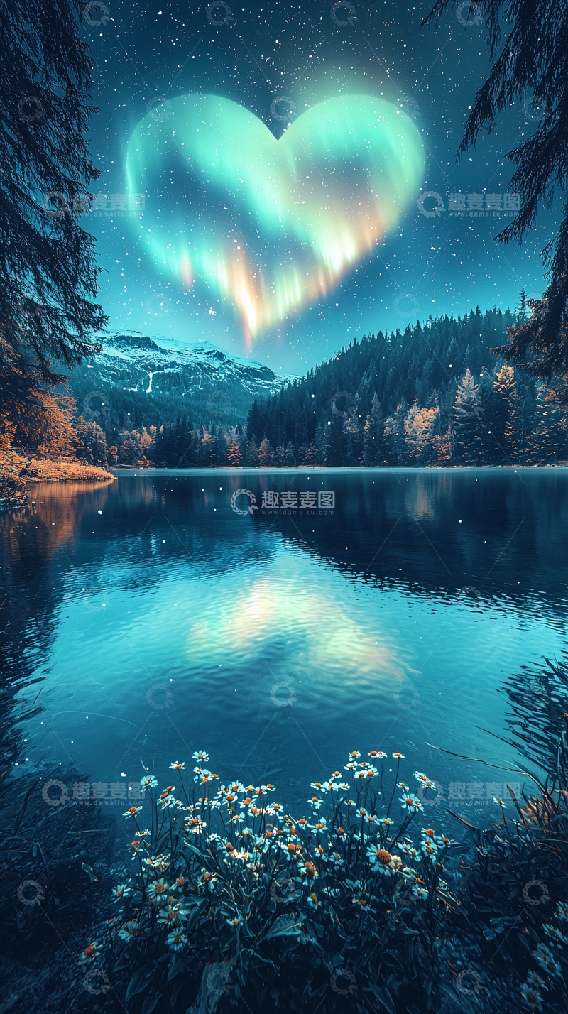 高清大图下载【趣麦麦图】心形极光