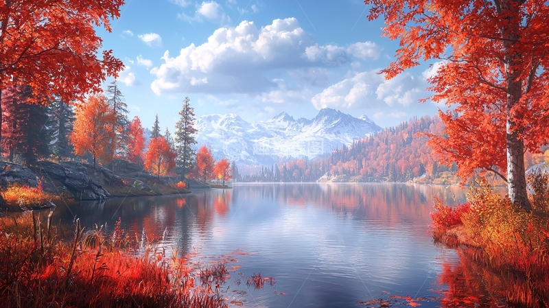 高清大图下载【趣麦麦图】秋日湖泊山景