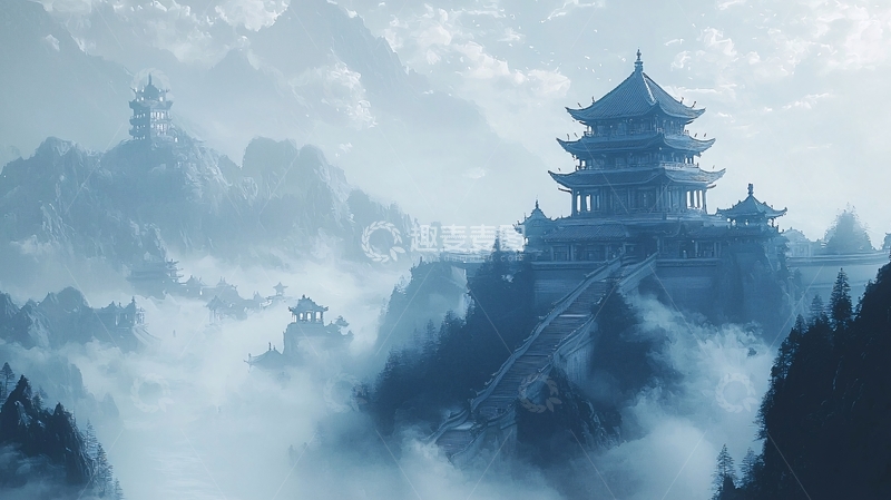 高清大图下载【趣麦麦图】仙境般缥缈的山间古寺