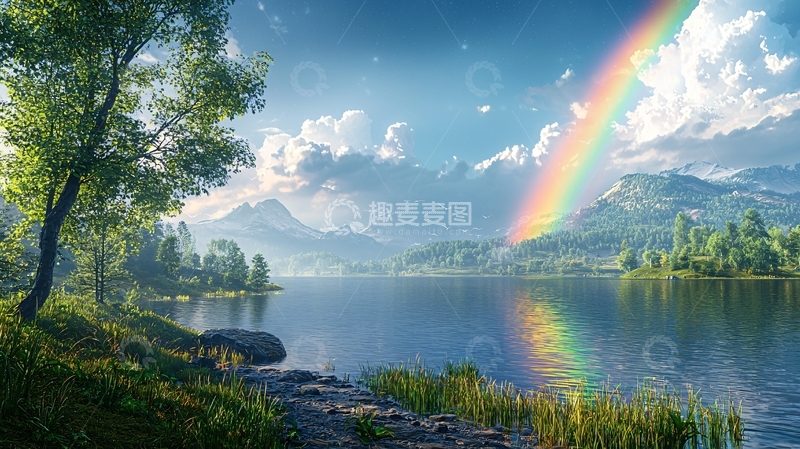 高清大图下载【趣麦麦图】彩虹湖泊山脉