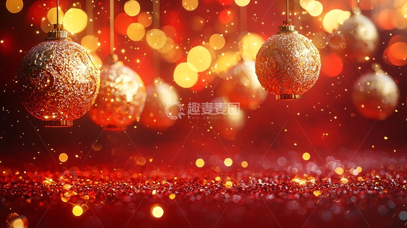 高清大图下载【趣麦麦图】红金色圣诞球背景