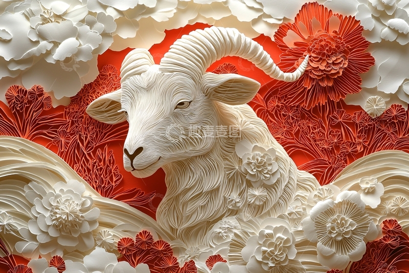 高清大图下载【趣麦麦图】白色山羊浮雕