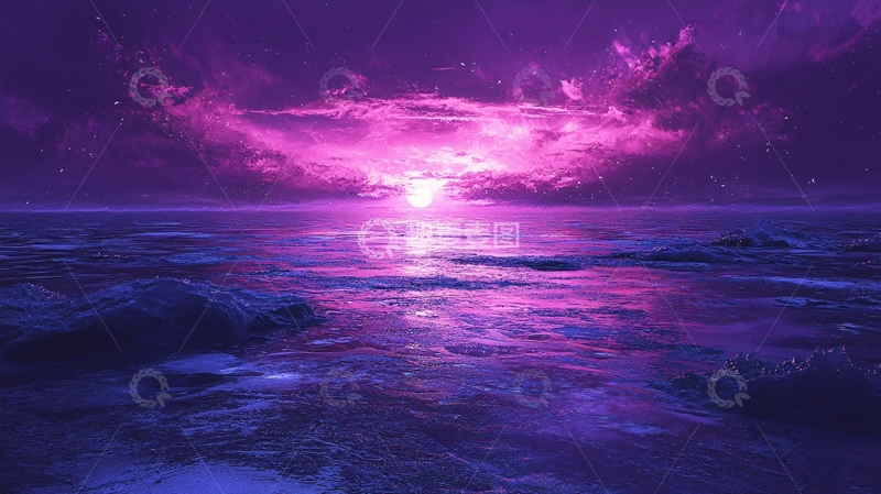 高清大图下载【趣麦麦图】紫色日落海景