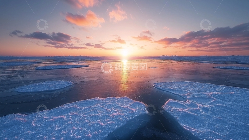 高清大图下载【趣麦麦图】极地冰川日落景色