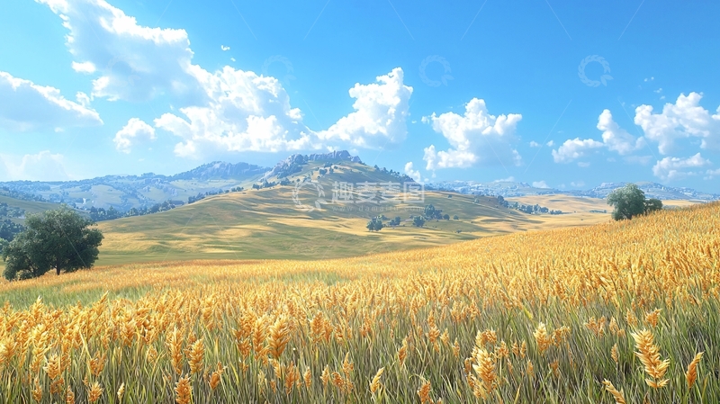 高清大图下载【趣麦麦图】阳光明媚下的金黄麦田