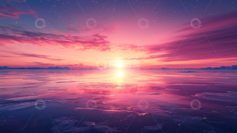 高清大图下载【趣麦麦图】极光粉色天空冰面日出