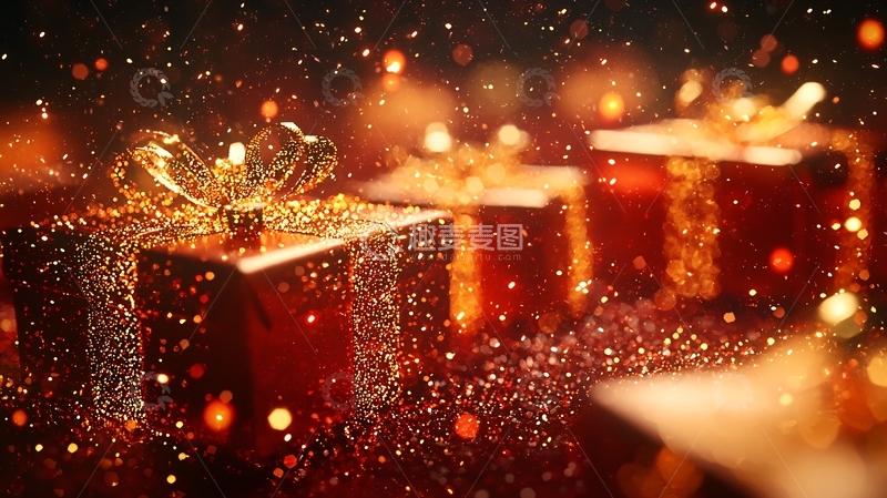 高清大图下载【趣麦麦图】金色丝带红礼盒