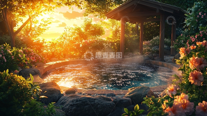 高清大图下载【趣麦麦图】日出温泉
