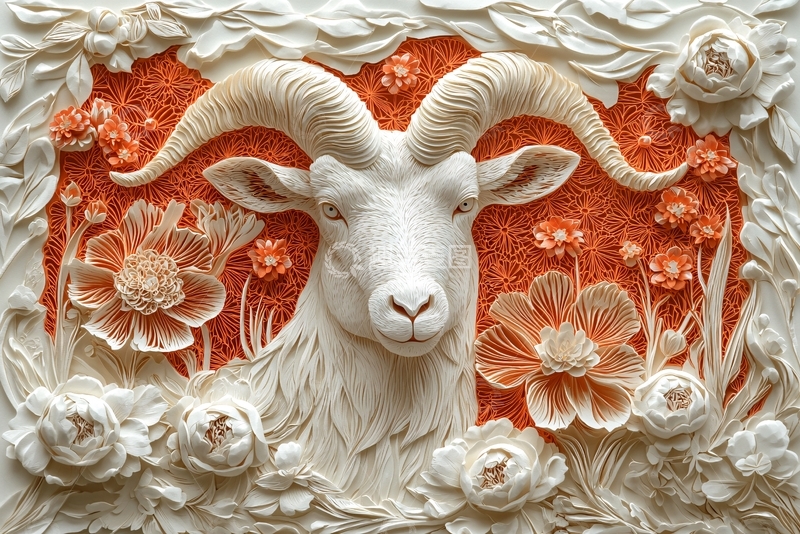 高清大图下载【趣麦麦图】白色山羊浮雕