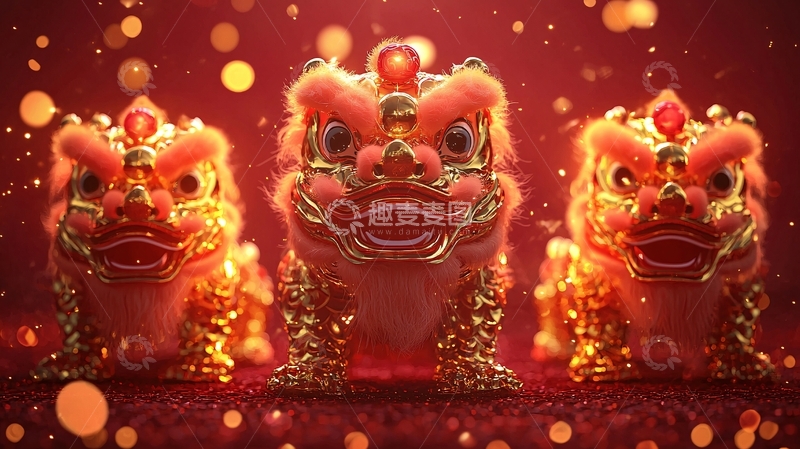 高清大图下载【趣麦麦图】红色祥狮