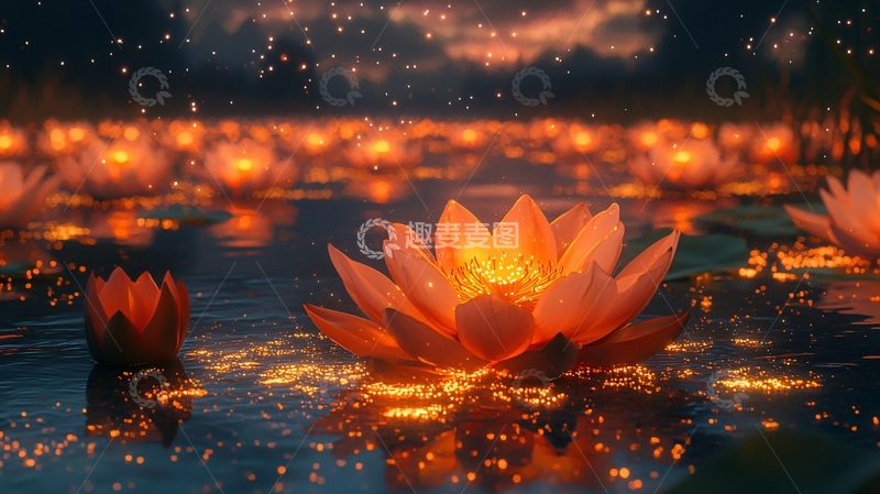 高清大图下载【趣麦麦图】水面莲花灯