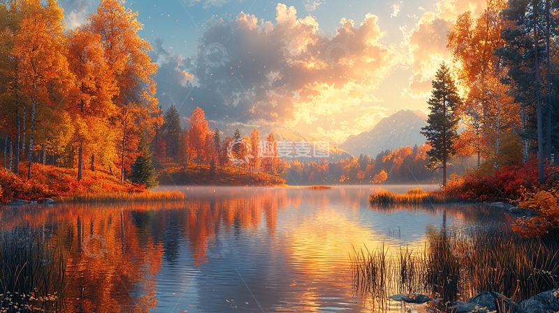 高清大图下载【趣麦麦图】秋日湖光山色