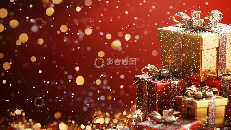 高清大图下载【趣麦麦图】红色背景圣诞礼物