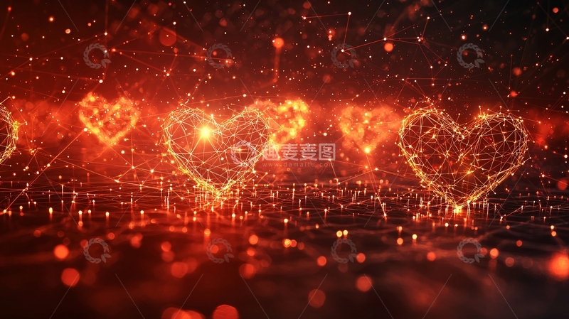 高清大图下载【趣麦麦图】红色粒子爱心背景
