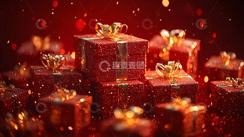 高清大图下载【趣麦麦图】红色闪亮礼物堆