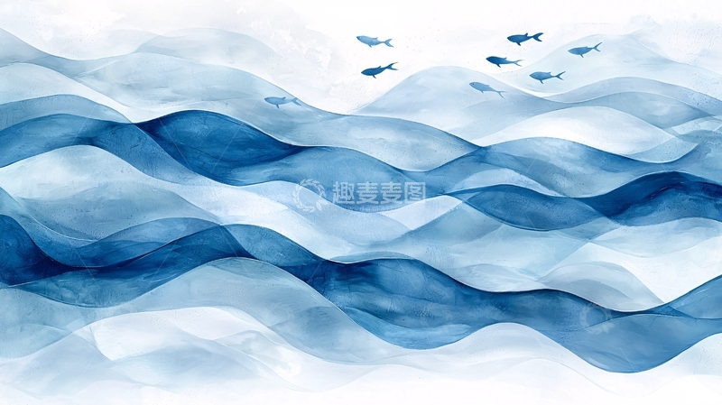 高清大图下载【趣麦麦图】水墨蓝波浪