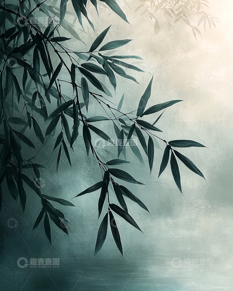 高清大图下载【趣麦麦图】水墨竹叶