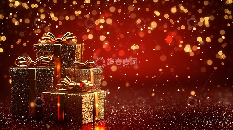 高清大图下载【趣麦麦图】红底金色礼物盒